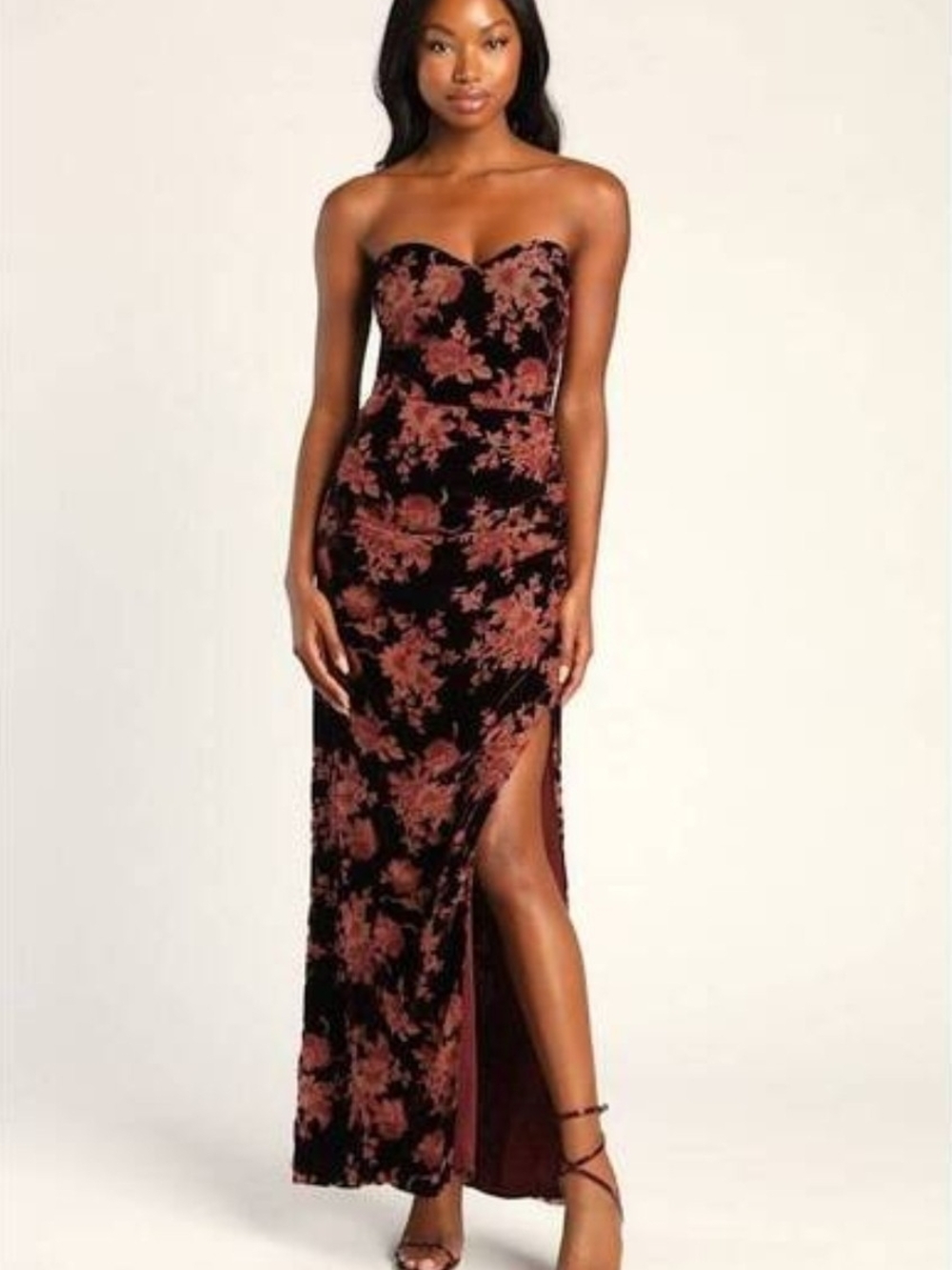 Lulu's Strapless Velvet Burnout Gown